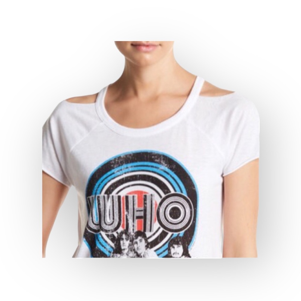 new Chaser ☻ The Who Cold Shoulder Concert Band Tee ☻︎ T Shirt ☻︎ White ☻︎ XS - Picture 5 of 14